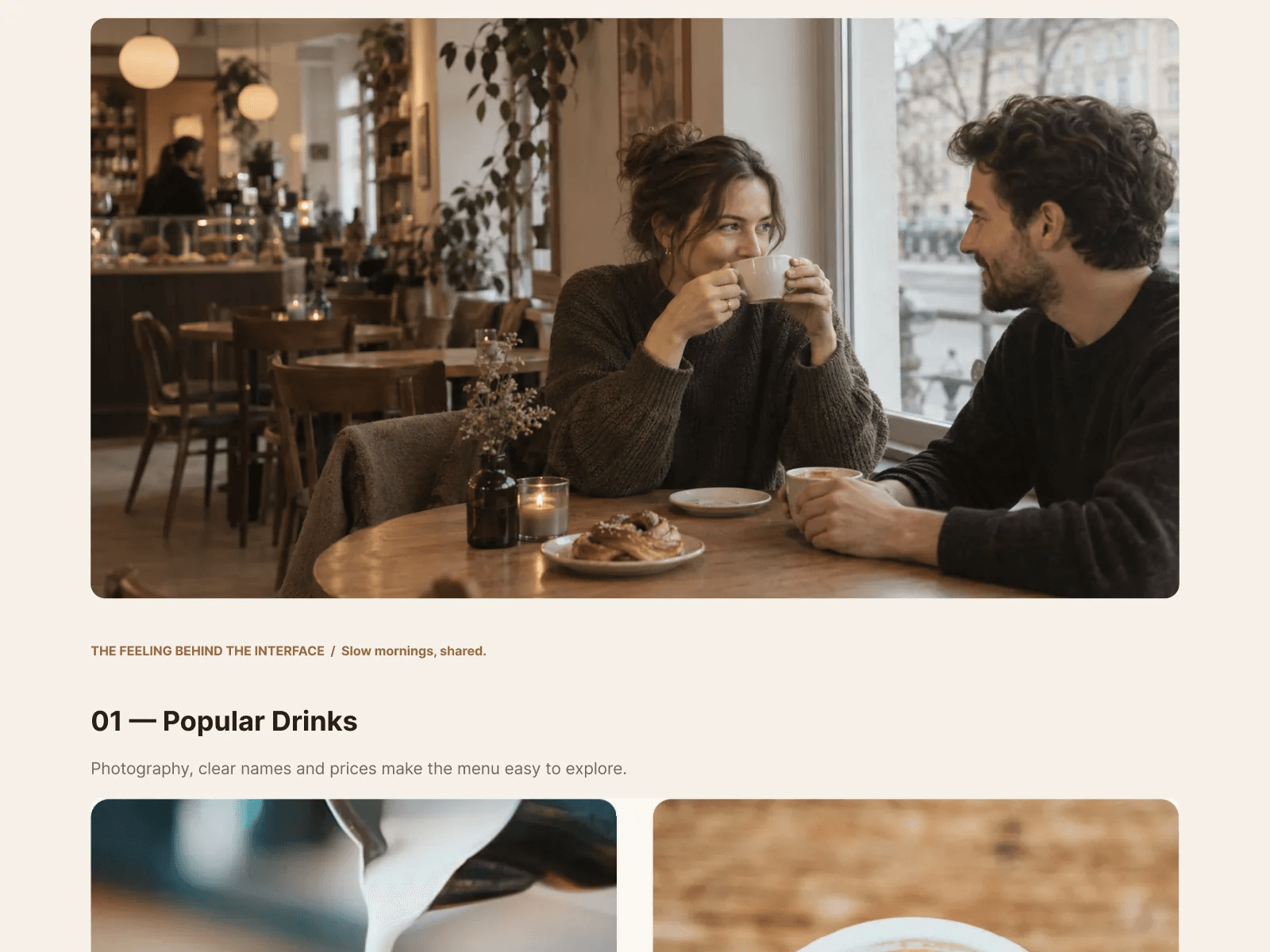 Направление фотографий и раздел Popular drinks